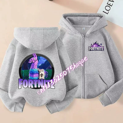 Ny Fortnite-zip hoodie för barn, tecknad anime, vardaglig och ventilerande huvtröja för barn, pojkjacka med dragkedja, vår 2026, barnkläder