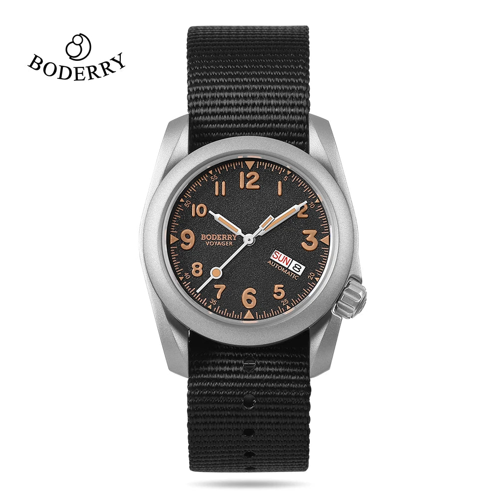 Boderry Field Watch VOYAGER Mens Watches 100M Waterproof Titanium Automatic Luminous For Seiko Movement Wristwatch