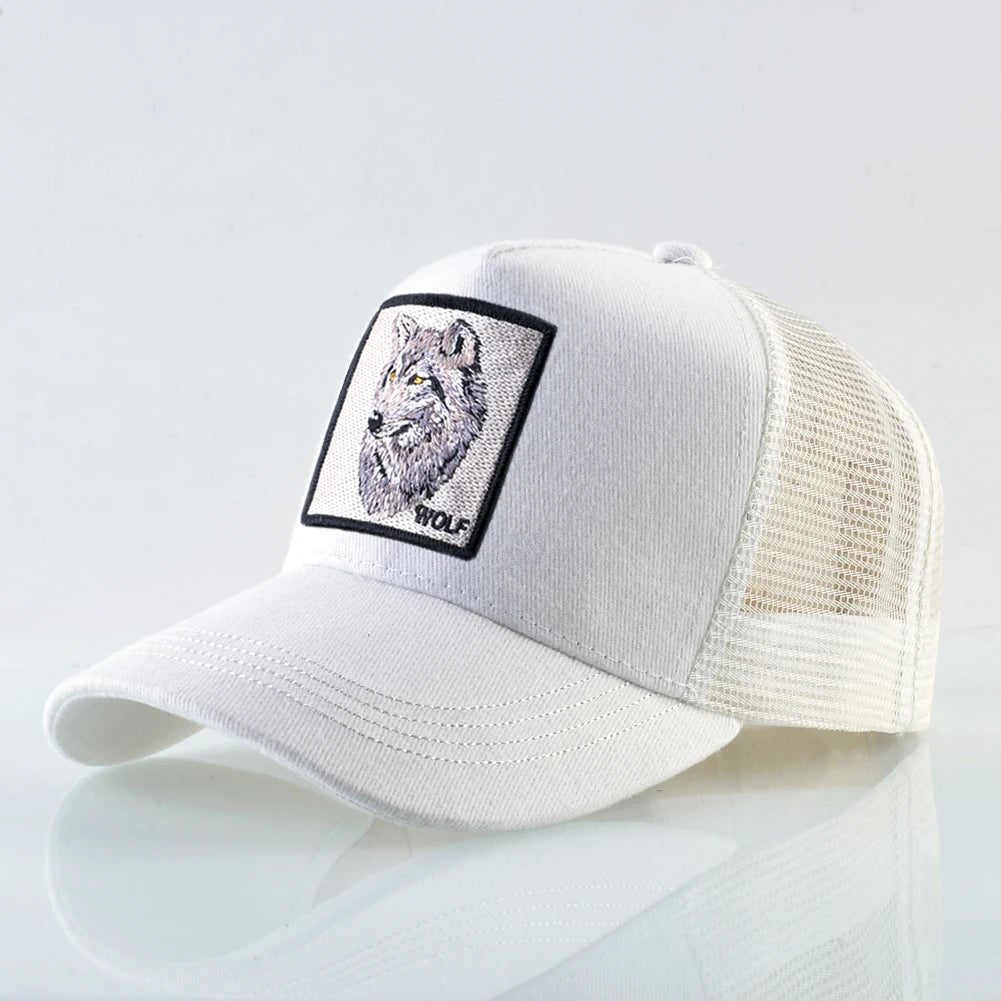 Modische Baseballkappe mit gesticktem Wolf-Aufnäher, Snapback, Hip-Hop-Trucker-Kappe, für Männer und Frauen, atmungsaktiv, Outdoor-Kappe mit Schirm