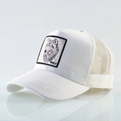 Modische Baseballkappe mit gesticktem Wolf-Aufnäher, Snapback, Hip-Hop-Trucker-Kappe, für Männer und Frauen, atmungsaktiv, Outdoor-Kappe mit Schirm