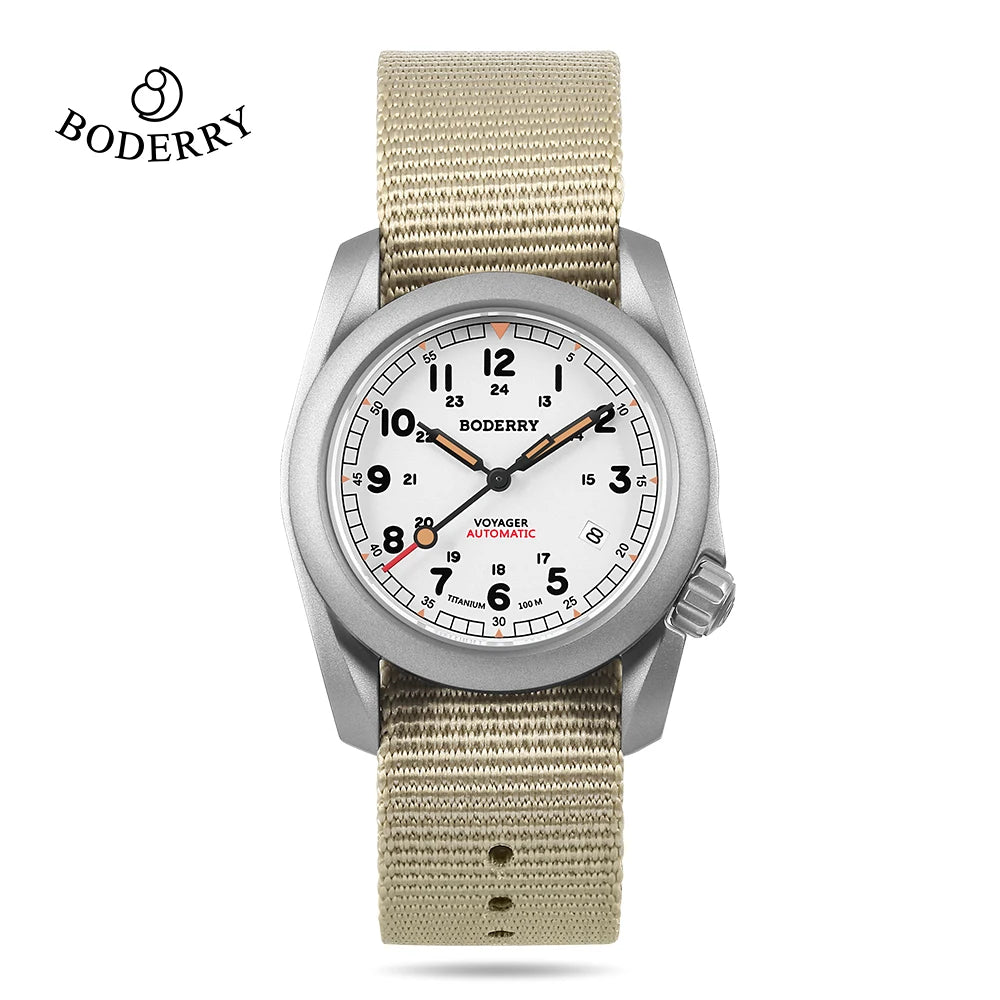 Boderry Field Watch VOYAGER Mens Watches 100M Waterproof Titanium Automatic Luminous For Seiko Movement Wristwatch