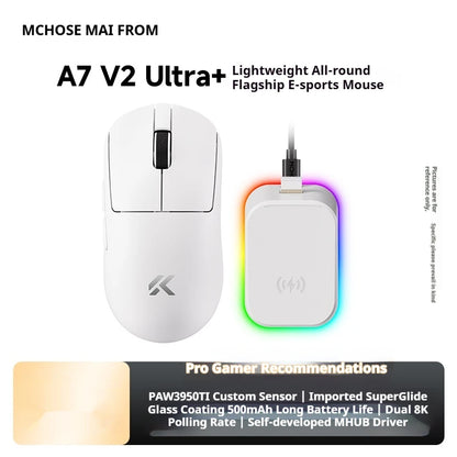 Bezdrôtová myš MCHOSE A7 V2 Ultra+ Tri-Mode Lightweight Paw3950 Ti 42000dpi 500mah pre PC, e-šport a notebook – herná myš a príslušenstvo