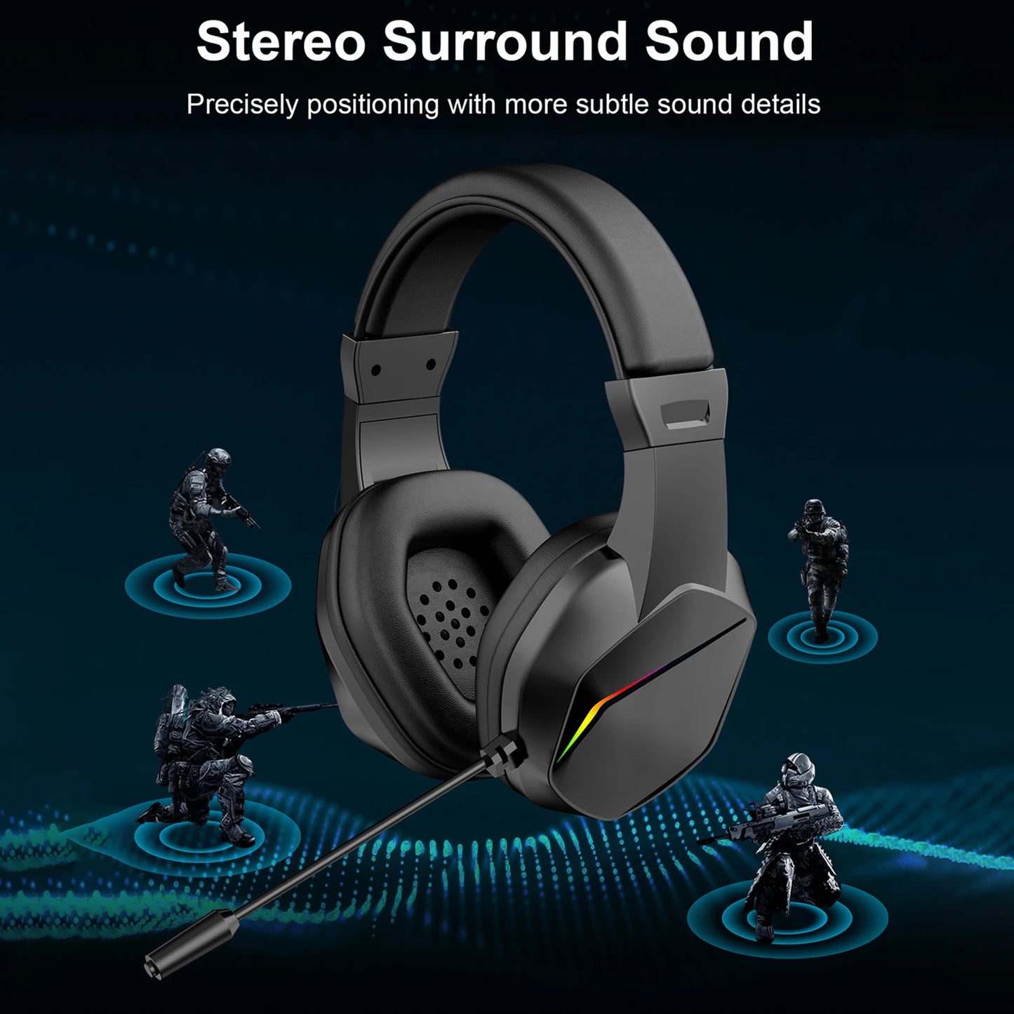 Wireless BT Gaming Headset with LED Lights, Low Latency Gaming Headphones, 40mm Drivers, Over-Ear Gaming Earphones with Omnidirectional Microphone