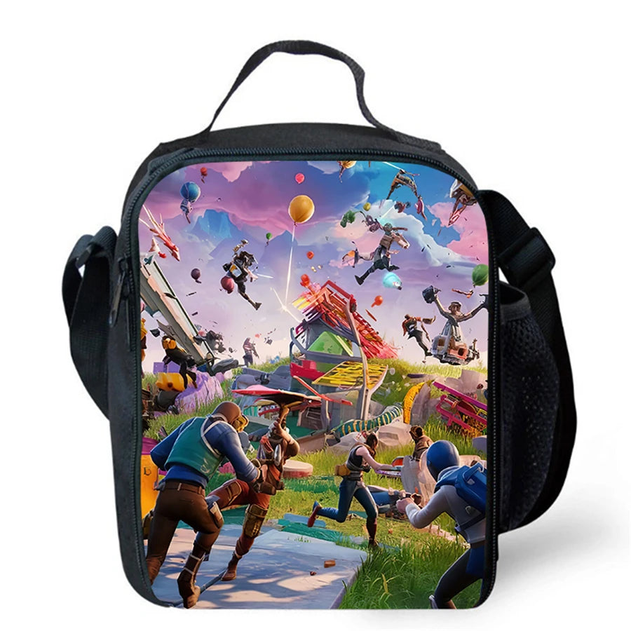 Cartoon FORTNITE Insulated Cooler Lunch Bag Cute Portable Lightweight Picnic Bag for Boys & Girls Age 5-10 Kids Daily Food Bag