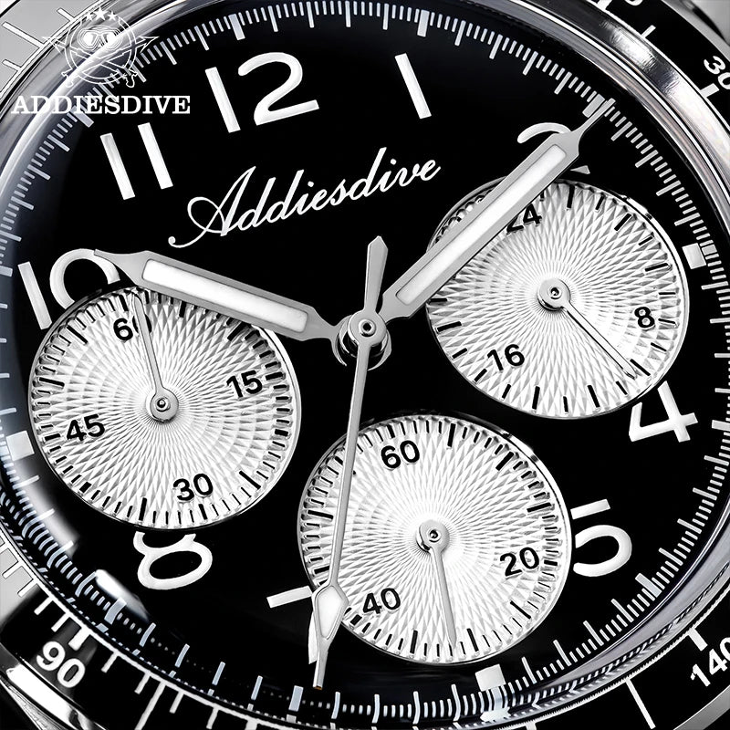 ADDIESDVIE Men Watch Reloj Hombre 10Bar Waterproof AD2517 BGW9 Super Luminous 316L Stainless Steel VK63 Chronograph Quartz Watch