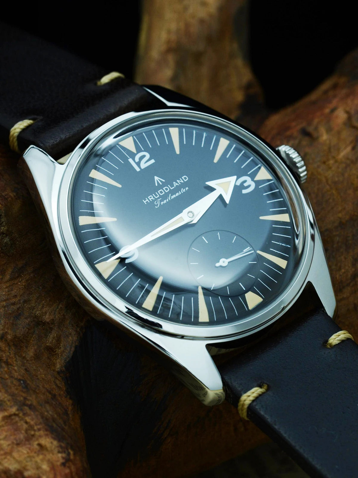 Hruodland F033 Retro Classi Quarrz Men's Watches VD78 Movement Stainless Steel Black Brown Leather Strap Wristwatches