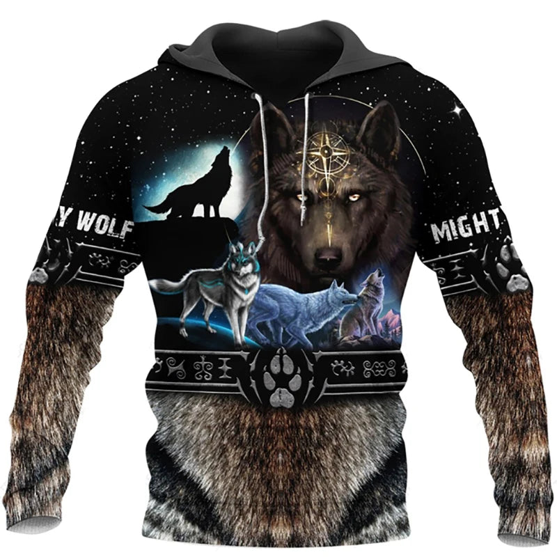Neuer Wolf-Tattoo-Vegvisir Schwarz-Weiß 3D-Allover-Print Herren-Hoodie & Sweatshirt Unisex Casual Herbst-Trainingsanzug