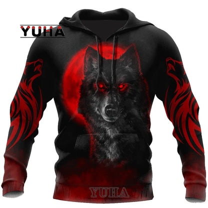 Neuer Wolf-Tattoo-Vegvisir Schwarz-Weiß 3D-Allover-Print Herren-Hoodie & Sweatshirt Unisex Casual Herbst-Trainingsanzug