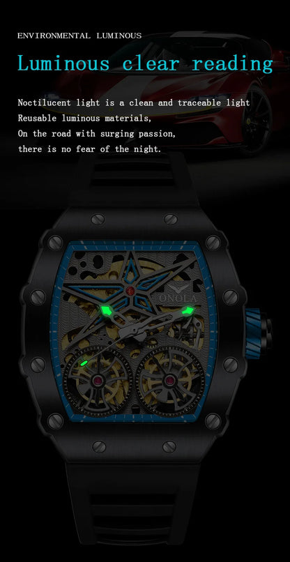 2022 New ONOLA Men Watch Automatic Mechanical Watch for Men Business Sport Wristwatch Luminous Waterproof Leather Belt Clock