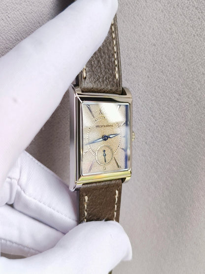 2026 Specht&Söhne Ultra Thin 7.5mm Rectangular Watch Japan Quartz Movement Small Seconds Sandblasted Dial Grey Leather Strap Watch