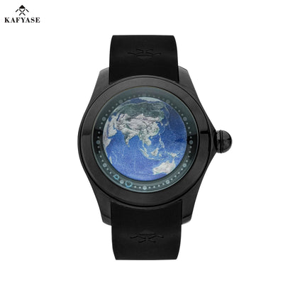 KAFYASE Fashion Earth  Bubble Rubber Automatic Watches Luxury Men 46mm Mechanical Wristwatches Art Eye Ball Dial Classic Watch