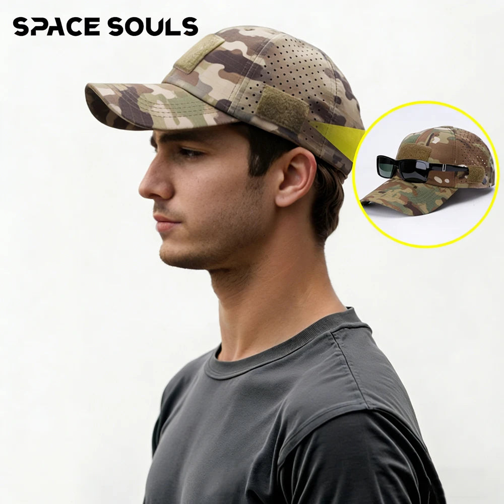 Casquette de baseball fonctionnelle de camouflage pour l'extérieur 1PC ! Tissu à séchage rapide + autocollant à personnaliser : un incontournable pour les adeptes de la mode tactique.