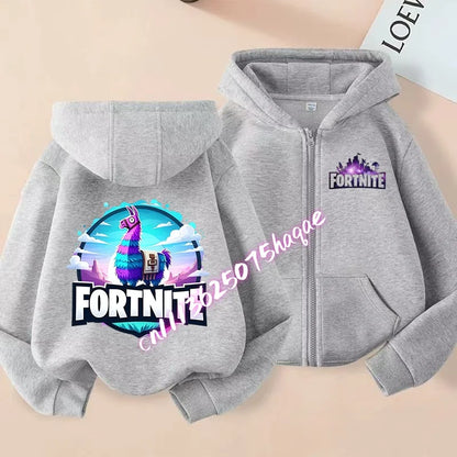 Ny Fortnite-zip hoodie för barn, tecknad anime, vardaglig och ventilerande huvtröja för barn, pojkjacka med dragkedja, vår 2026, barnkläder