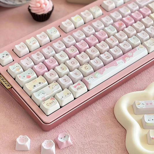 Pink Meow Keycaps Cute Cat Head MAO Cherry Profile PBT Key Cap For Gift Mechanical Keyboard KeyCap Keyboards Accessories
