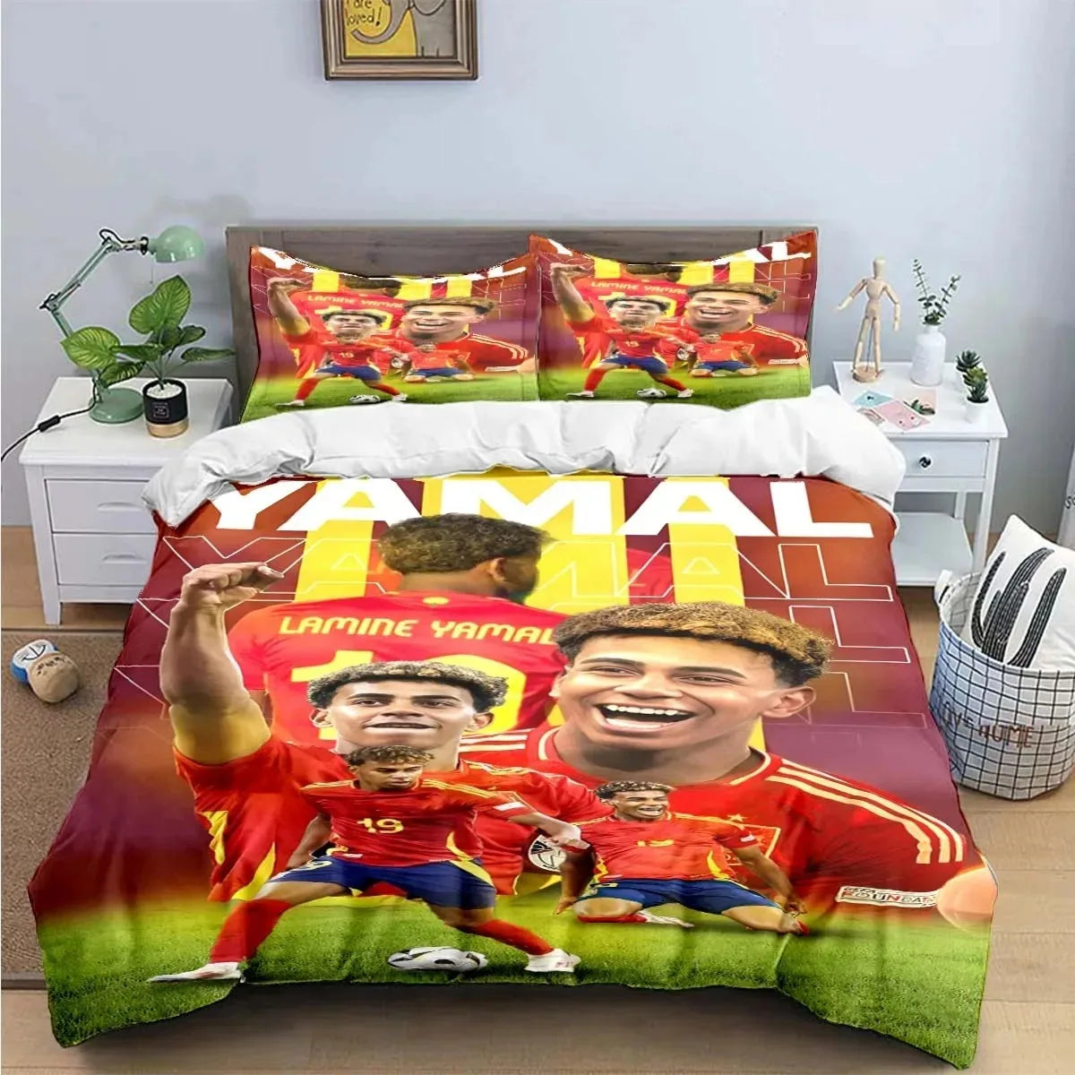 Spain Football Cenozoic Star L-Lamine Y-Yamal Bedding Sets Duvet Cover Pillowcase Single Twin Full Queen King Size for Kids Teen