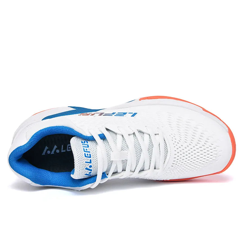 Men's and Women's Large Sizes Breathable Tennis Shoes Blue and Gray Gym Walking Badminton Sneakers