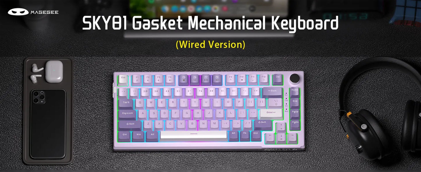 MageGee SKY81 75% Mechanical Gaming Keyboard, RGB Gasket Hot Swappable Wired Custom Creamy Sound Dampening Keyboard with Knob