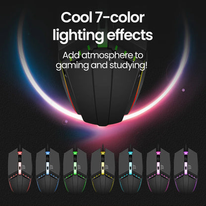 RGB bedrade muis met achtergrondverlichting, mute-knop en USB – bedrade USB-gamingmuis voor desktop-pc, notebook, computer, thuis en kantoor, met lichtgevende LED en 1600DPI