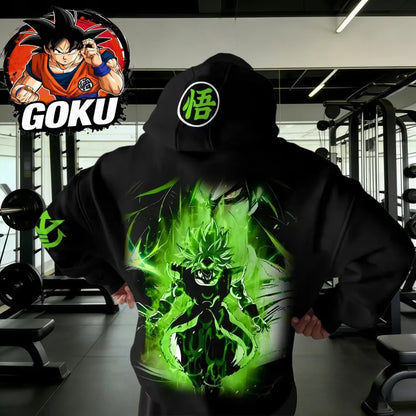 2026 Autumn Winter Dragon Ball Retro Gym Hoodie 100% Cotton Broly Green Print Oversized Fitness Streetwear for Men Women