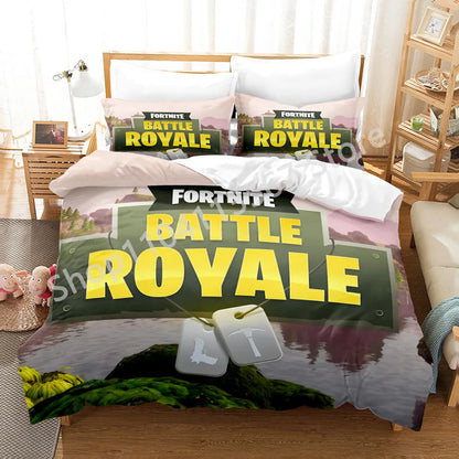 Battle Royale F-Fortnite 3PCS Bedding Set Kids Duvet Cover Quilt Pillowcase Double Size Victory Game Bedroom Linen Decoration