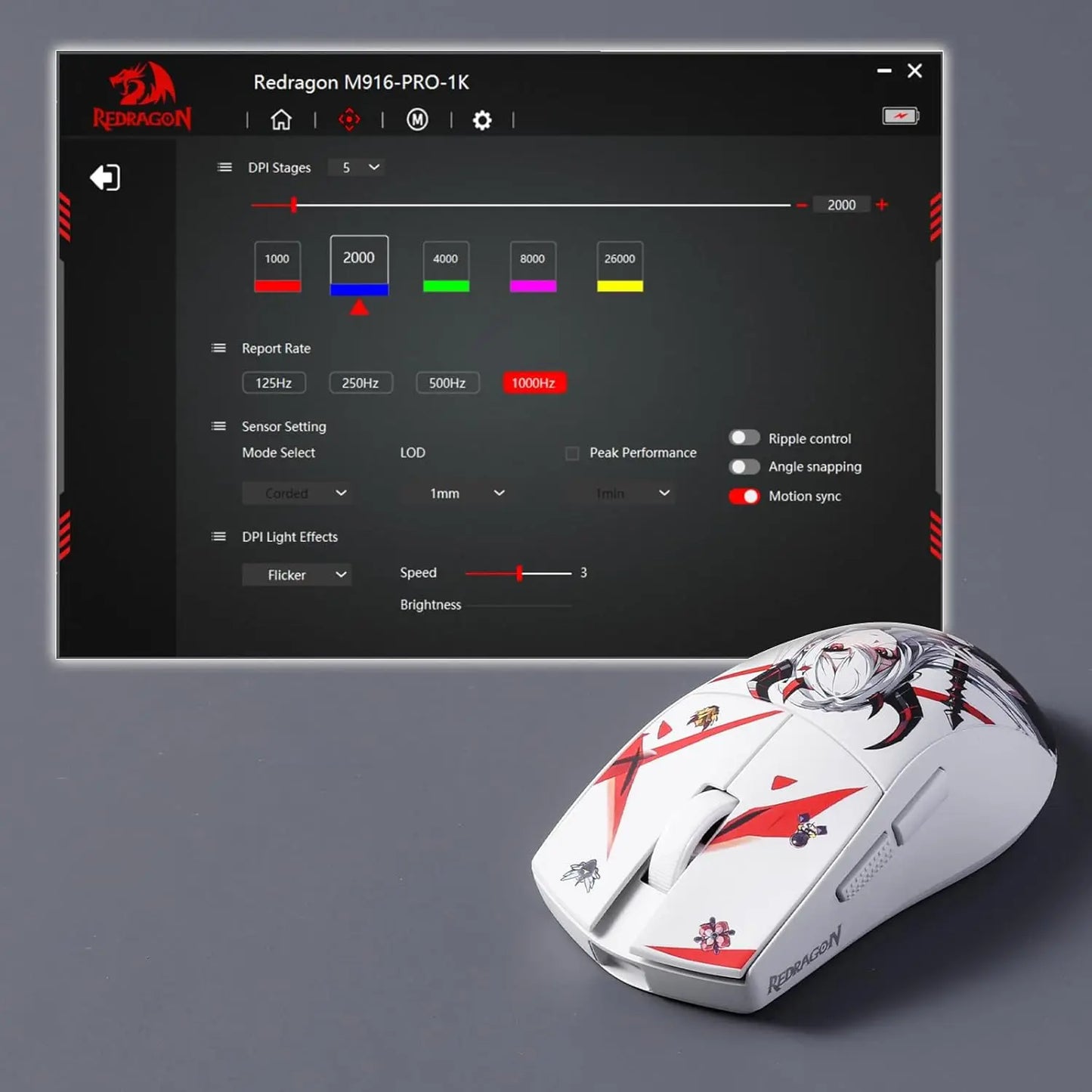 Redragon M916AK PRO 3 módú anime gamer egér, 42G ultrakönnyű, 26K DPI, teljesen programozható gombokkal