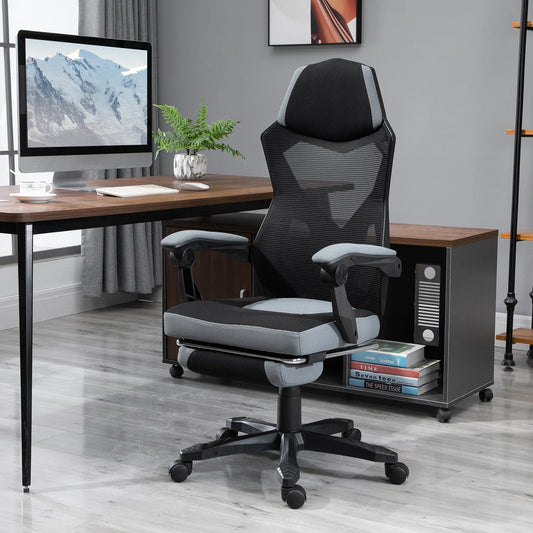 Ergonomic Gaming Office Chair, Grey & Black, Adjustable Height, 360° Swivel, Mesh Fabric, High-Density Foam, Easy Assembly