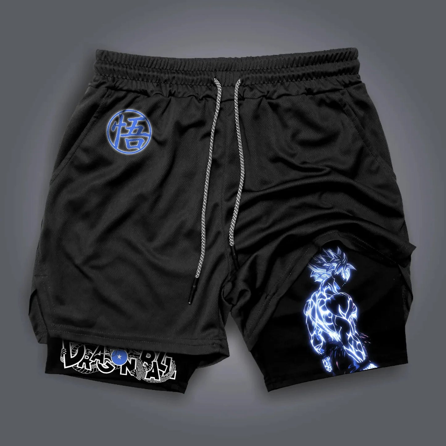 Calções Duplos Estampados Dragon Ball Majin Buu GOKU — Periféricos Gaming, Estilo Desportivo Americano, Confortáveis, Soltos e Respiráveis para Homem, Verão