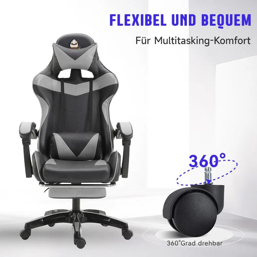Ergonomic Gaming Chair, Office Chair, Height Adjustable, PU Leather Computer Chair, with Headrest and Lumbar Support, 360° Swivel
