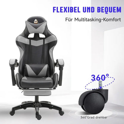 Ergonomic Gaming Chair, Office Chair, Height Adjustable, PU Leather Computer Chair, with Headrest and Lumbar Support, 360° Swivel