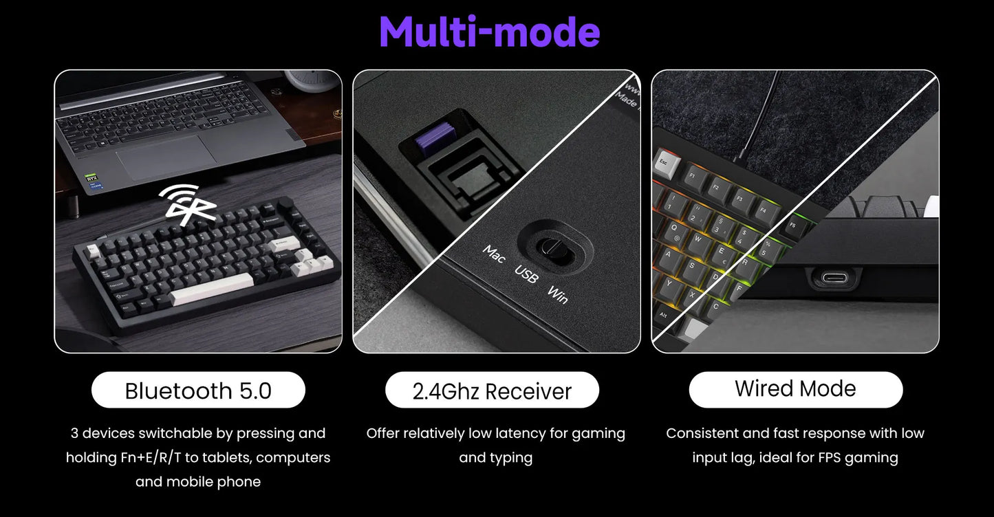Akko 5075 V3 75% Mechanical Keyboard 8000/10000mAh 2.4GHz Wireless/Wired Type-C/BT 5.0 Hot Swap RGB Gasket for Gaming Typing