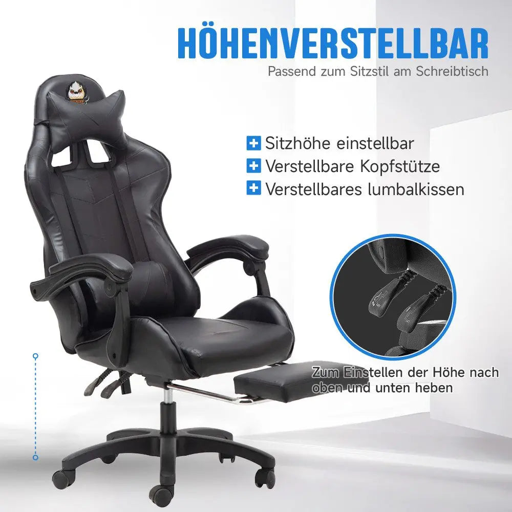 Ergonomic Gaming Chair, Office Chair, Height Adjustable, PU Leather Computer Chair, with Headrest and Lumbar Support, 360° Swivel