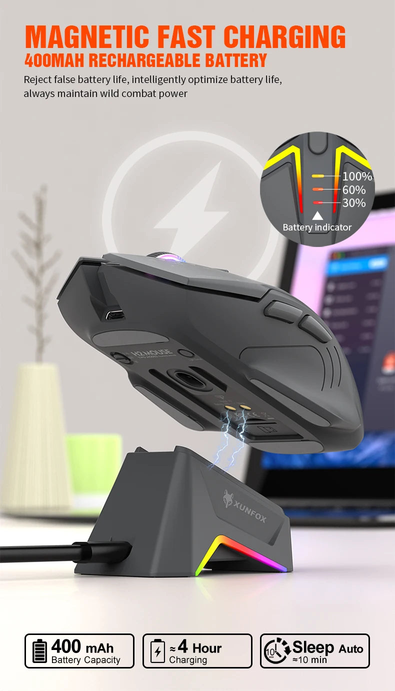 XUNSVFOX H2 langaton Bluetooth-kaksoistilahiiri RGB-valaistustehosteella kannettavalle, pelaamiseen ja toimistokäyttöön, magneettinen lataus