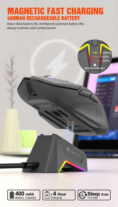 XUNSVFOX H2 langaton Bluetooth-kaksoistilahiiri RGB-valaistustehosteella kannettavalle, pelaamiseen ja toimistokäyttöön, magneettinen lataus