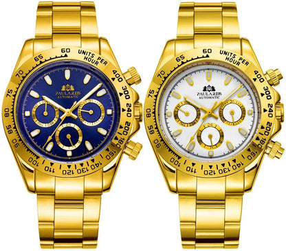 Automatic Mens Watch Self Wind Mechanical Gold Stainless Steel Glacier Ice Blue Dial Chestnut Brown Bezel Luminous Men Watches