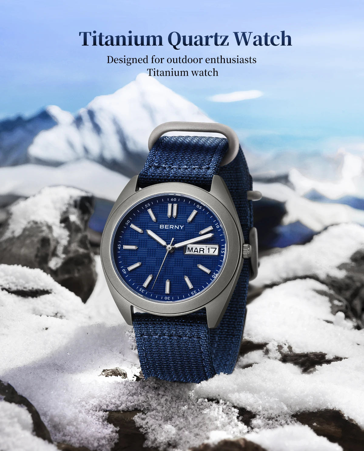 BERNY Titanium Watches for Men Date Week Calendar Sapphire Quartz Watch 38mm Super Luminous Men's Wristwatch 10ATM Lightweight