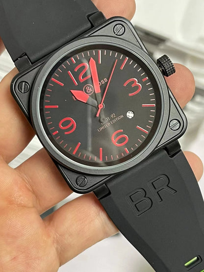 46mm Men Automatic Mechanical Watch Leather Black Ross Rubber 46mm