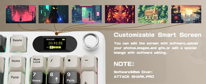 ATTACK SHARK X98Pro Wireless Mechanical Keyboard with Screen & Knob, Tri-mode Gasket Hot Swappable RGB  Keyboard, Web Driver