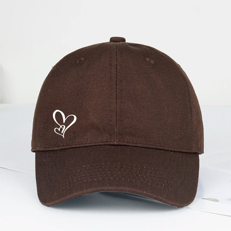 Casquette de baseball minimaliste à imprimé double cœur, pour femme et homme, souple et ajustable, style « dad hat », décontractée, sur le thème de l'amour, casquette de soleil