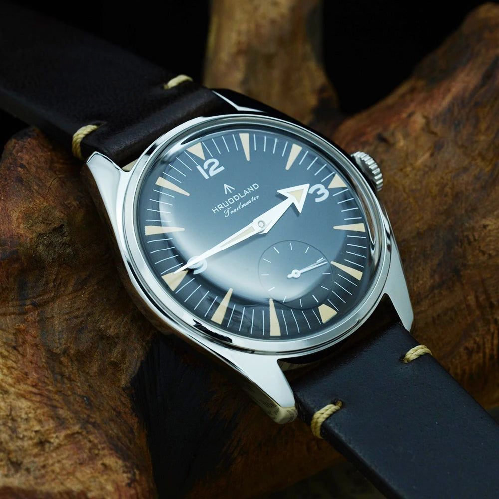 Hruodland F033 Retro Classi Quarrz Men's Watches VD78 Movement Stainless Steel Black Brown Leather Strap Wristwatches