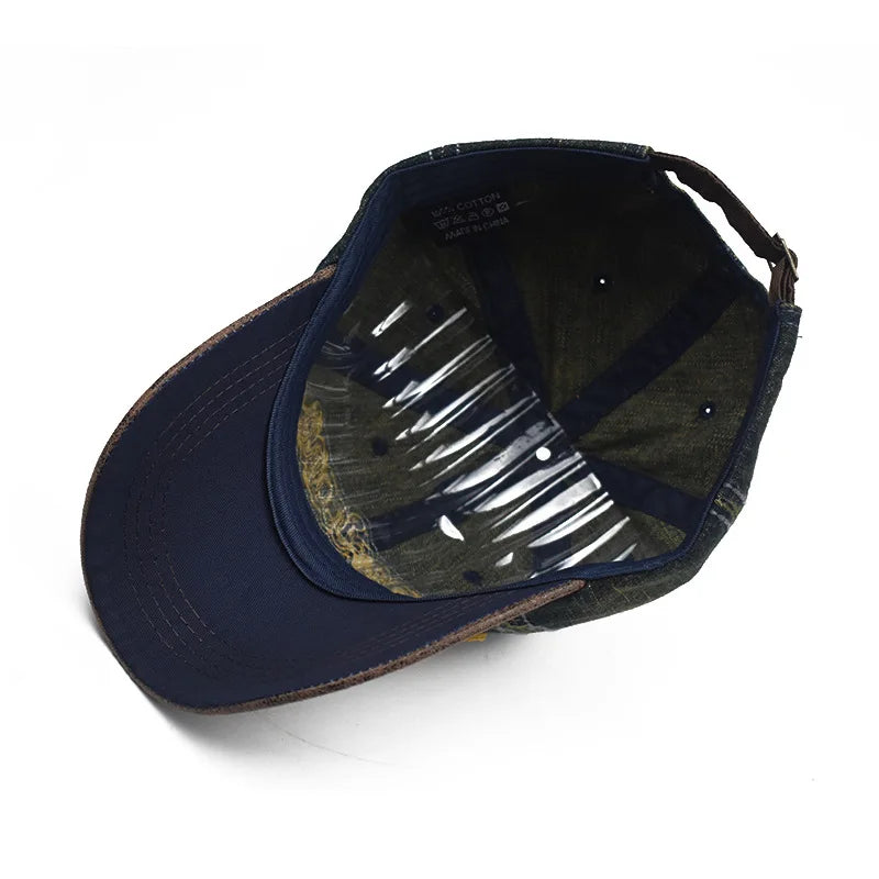 CNTANG Sommer-Denim-Baseballkappe Herrenmode Bestickte Buchstaben Baumwollkappen Snapback Herren Outdoor Freizeit Hip-Hop-Kappe Verstellbar