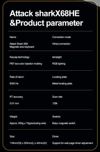 ATTACK SHARK X68HE Magnetic Keyboard Red Wired Mechanical for Pro Gaming 0.01mm Rapid Trigg 8000Hz SOCD/Rs 0.125ms 128K Rate