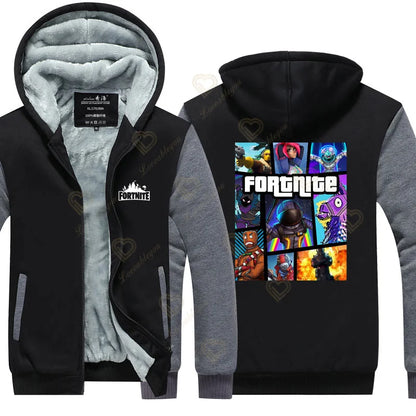 Winter Warm Fortnite Luminescent Hoodies Men Women Game Cosplay Sweatshirts Thick Fleece Zipper Couple Jacket&Coat