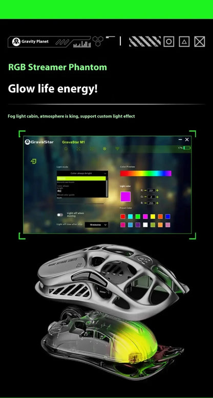 GravaStar M2 Wireless Gaming Mouse PAW3395 26,000 DPI, Magnesium Alloy Tri-Mode Bluetooth, 2.4GHz & Wired RGB Gaming Mouse