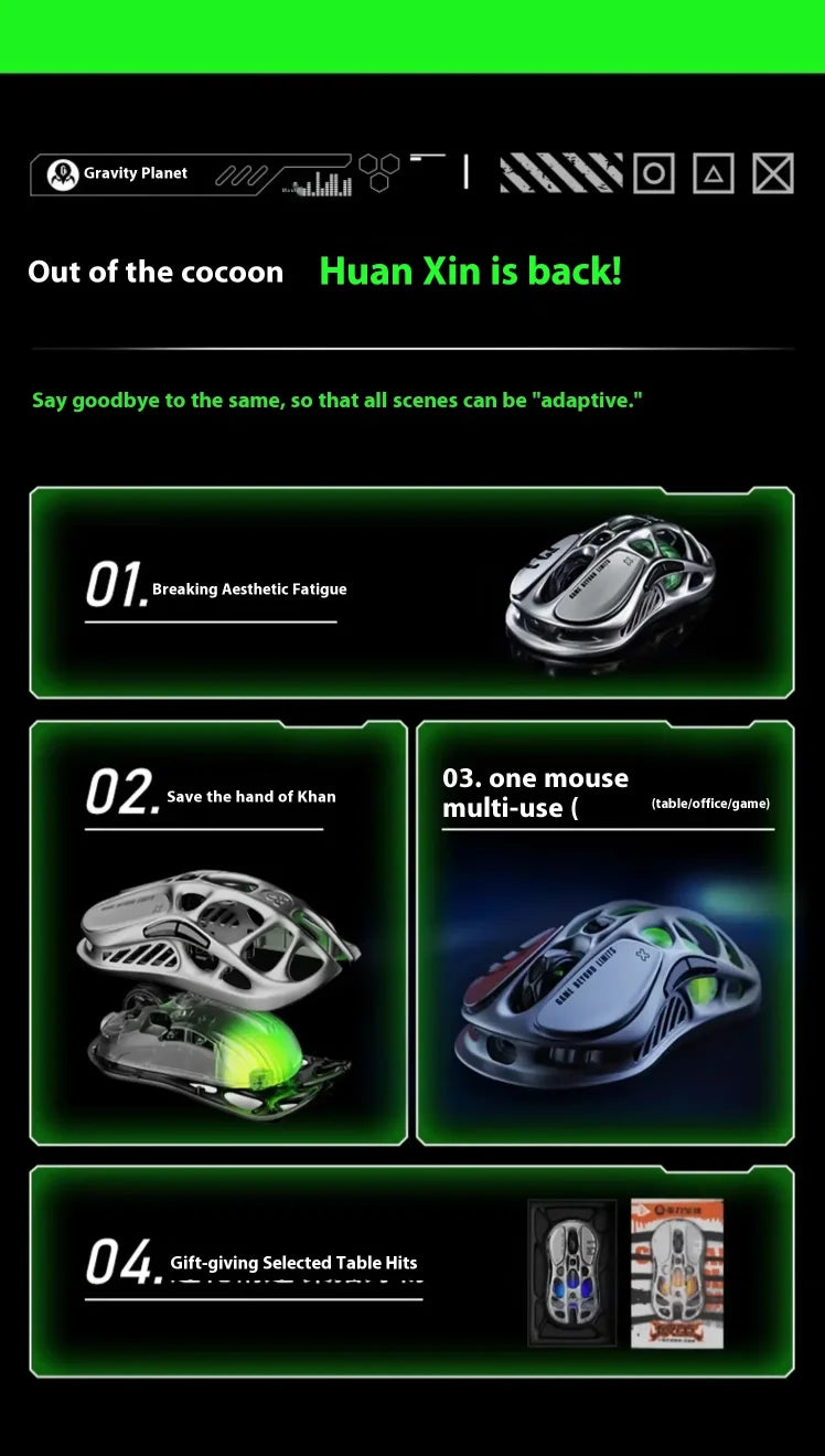 GravaStar M2 Wireless Gaming Mouse PAW3395 26,000 DPI, Magnesium Alloy Tri-Mode Bluetooth, 2.4GHz & Wired RGB Gaming Mouse