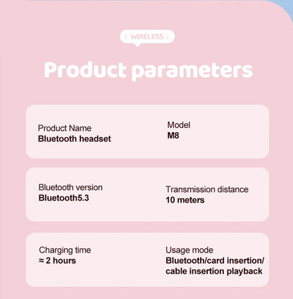 RGB Cat Ear Bluetooth Headphones Wireless Kids Headset with Microphone, Gradient LED Light Gaming Headphones, Stereo Music Bluetooth 5.3 Earphones for Girls