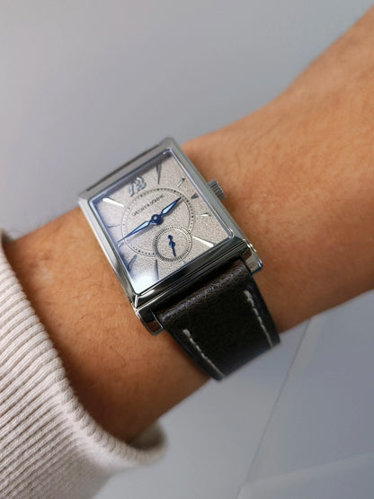 2026 Specht&Söhne Ultra Thin 7.5mm Rectangular Watch Japan Quartz Movement Small Seconds Sandblasted Dial Grey Leather Strap Watch