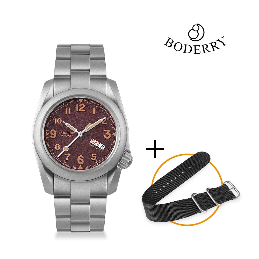 Relógio masculino Boderry Field Watches VOYAGER, caixa em bronze, mecânico automático, 100M impermeável, estilo militar, marca de topo