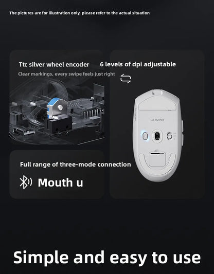MCHOSE G3 V2 PRO brezžična miška Bluetooth s tremi načini povezave, ergonomska in lahka, za prenosnik, pisarno, gaming in računalniške dodatke