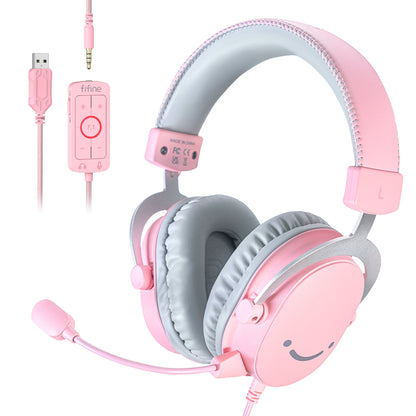 FIFINE Headset, 3.5 mm jack & USB Headphone with 7.1 Surround Sound/volume control/Mute switch for PC/MAC/PS4/PS5 Mixer-H9