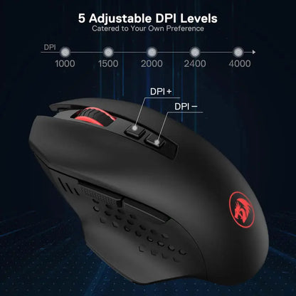 Безжична геймърска мишка Redragon M656 Gainer, 4000 DPI, 2.4Ghz, с 5 нива на DPI, 7 макро бутона, червена LED подсветка